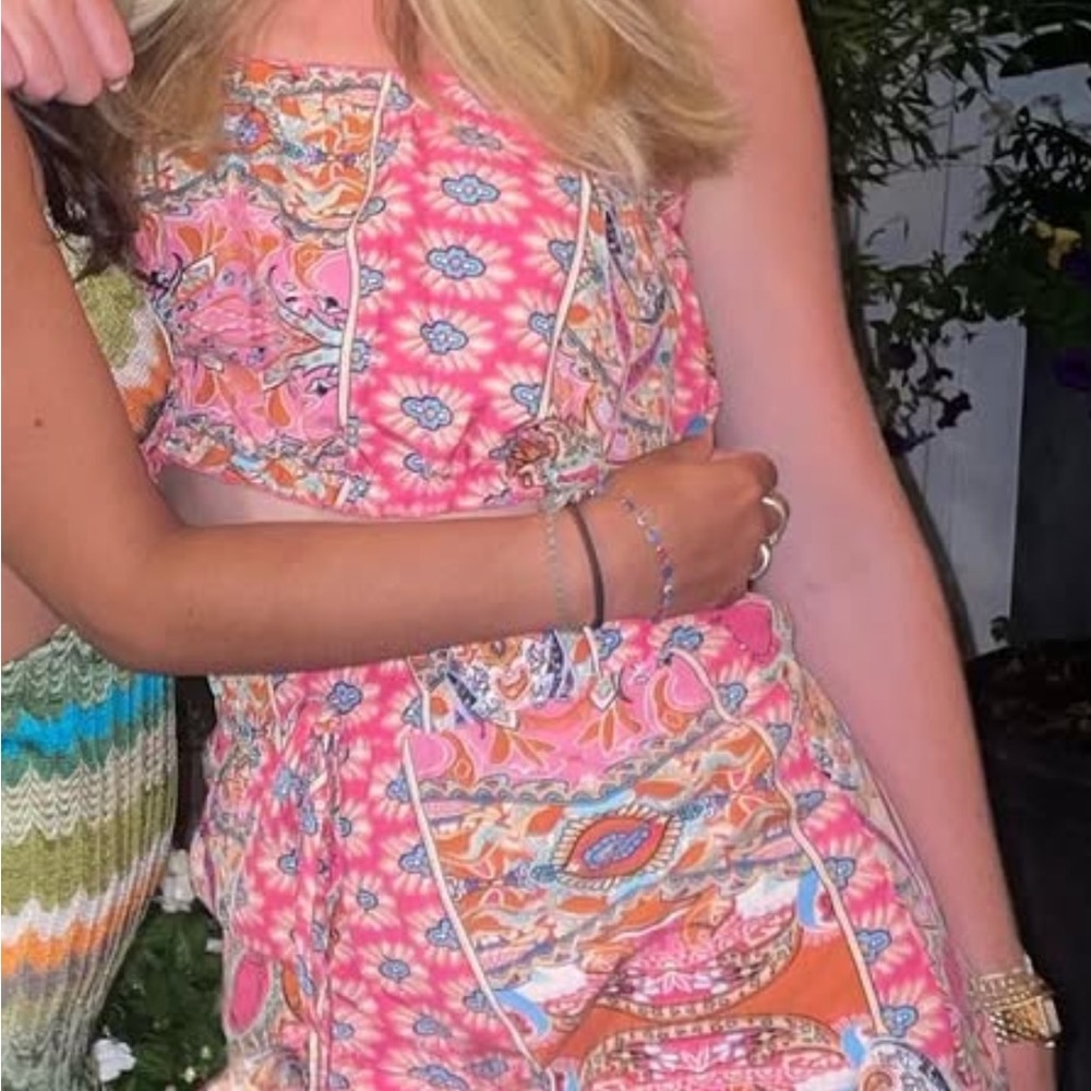 Vibrant Pink and Orange Patterned Two-Piece Set